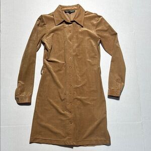 BETSEY JOHNSON Vintage Black Label Women's Tan Faux Suede Button-Up Dress Size P